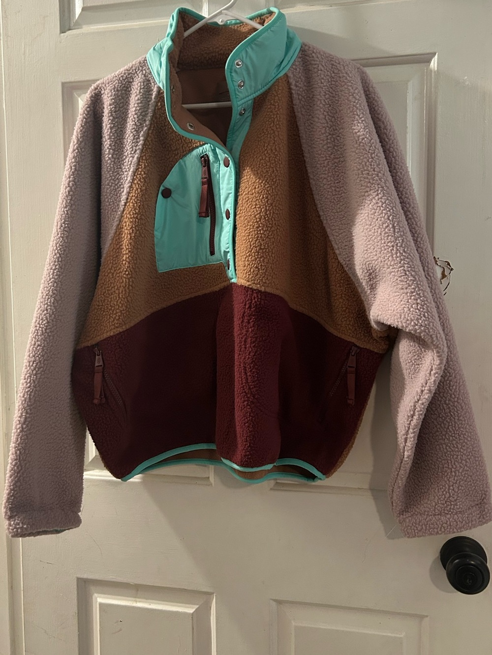 Kids Colorblock Sherpa Pullover Jacket - Pink, Brown & Teal
